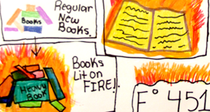 artwork of book burning by Fiza Kamran